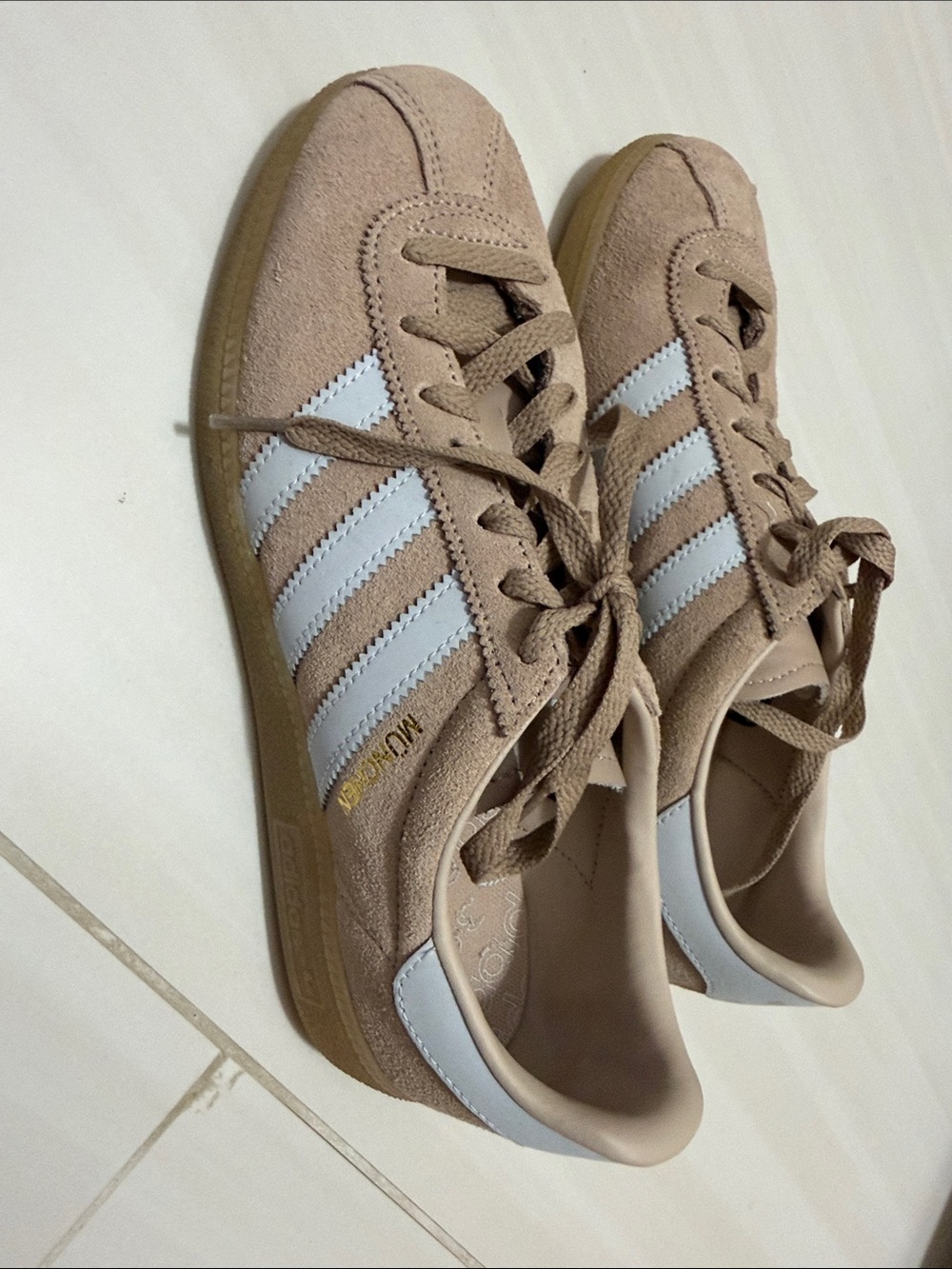 adidas Women’s Suede Sneakers in Beige and White